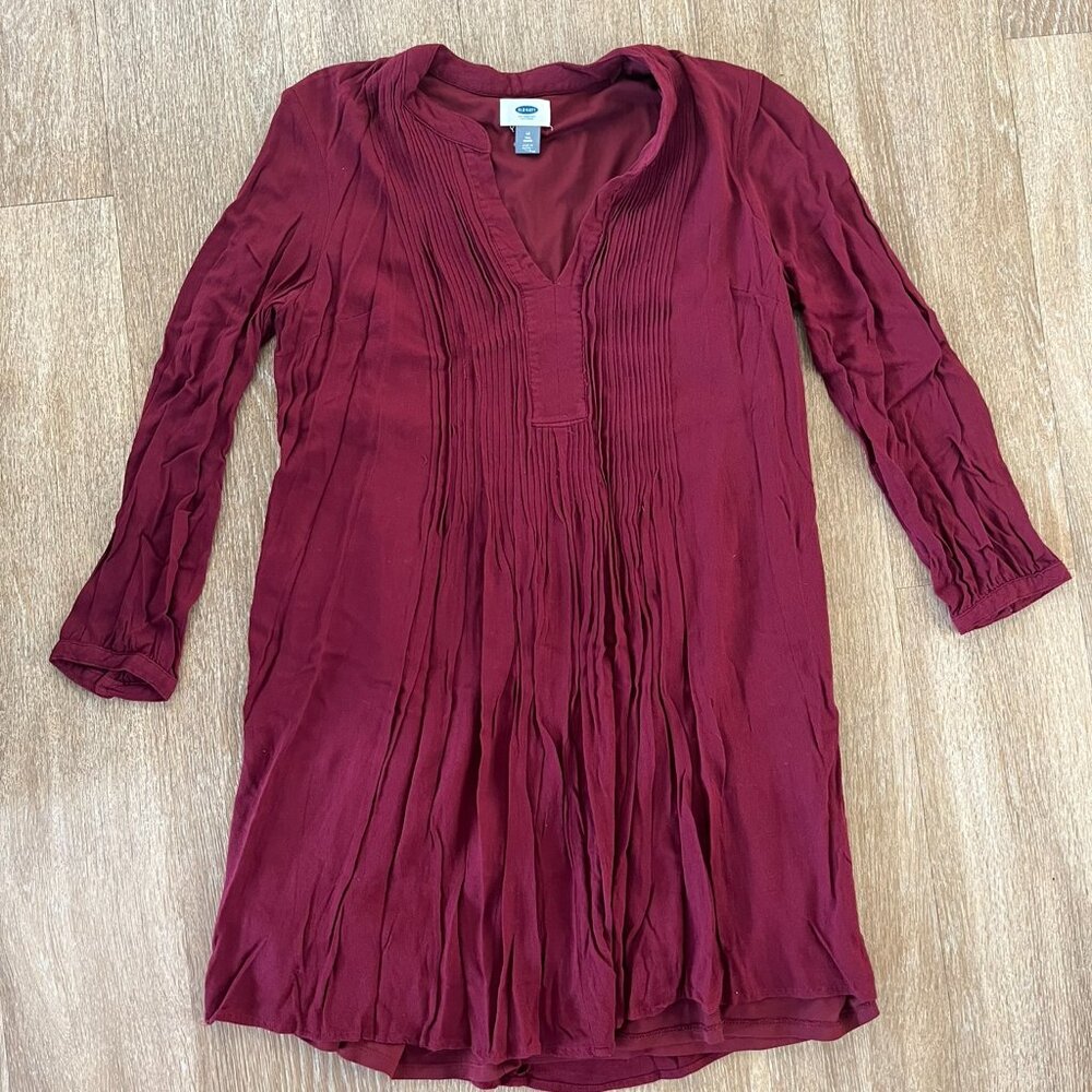 OLD NAVY Women's Dress Dark Red Babydoll Popover Cottagecore Prairie Boho - Med